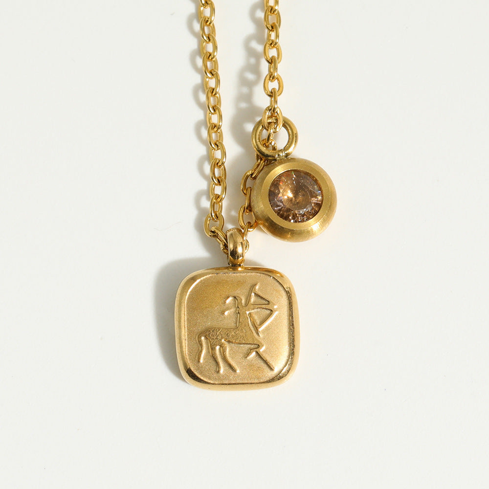 Squircle Constellation Zodiac Birthstone Necklace