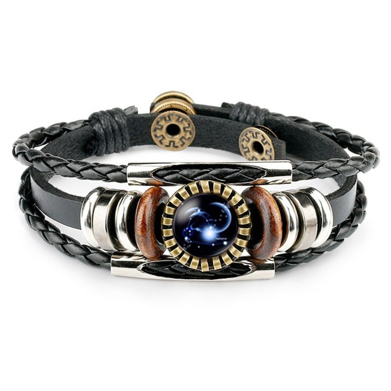Leather Zodiac Sign Braided Bracelet -Colorful