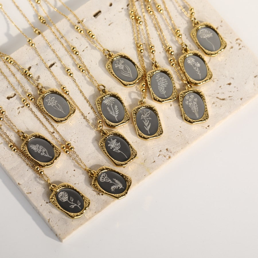 Polished Birthday Flower Mirror Necklace