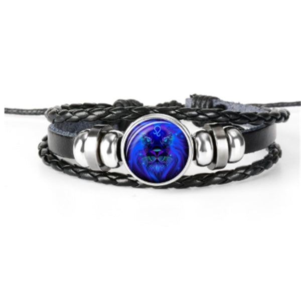 Leather Zodiac Sign Braided Bracelet -Blue