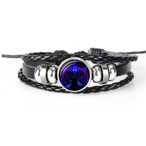 Leather Zodiac Sign Braided Bracelet -Blue