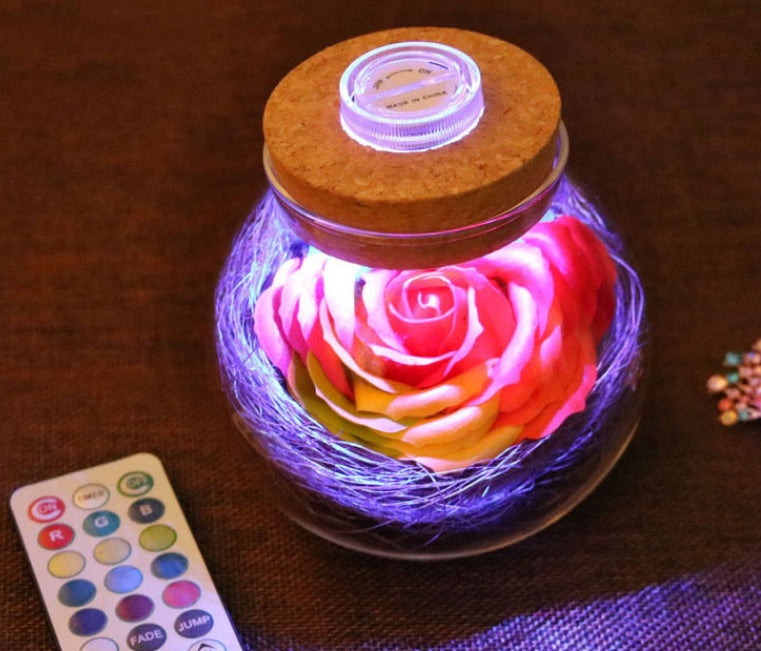 Colorful Rose Soap Flower Wishing Bottle w/Remote