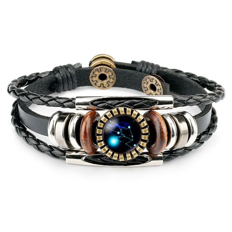 Leather Zodiac Sign Braided Bracelet -Colorful