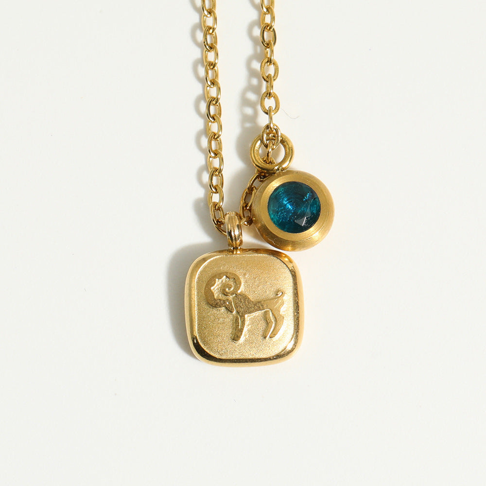 Squircle Constellation Zodiac Birthstone Necklace
