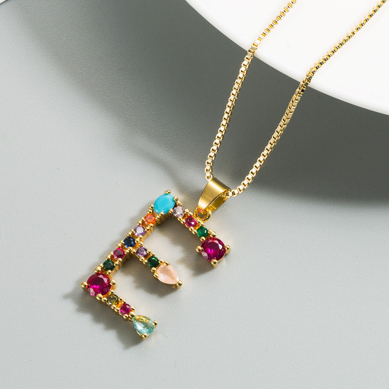 Decorated Gemstone Initial Letter Necklace