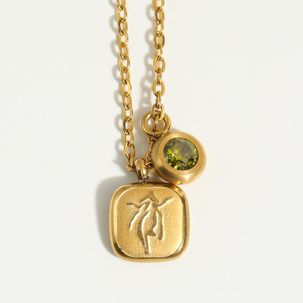 Squircle Constellation Zodiac Birthstone Necklace
