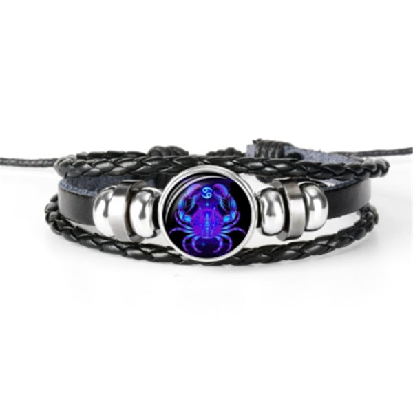 Leather Zodiac Sign Braided Bracelet -Blue