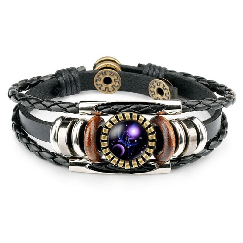 Leather Zodiac Sign Braided Bracelet -Colorful