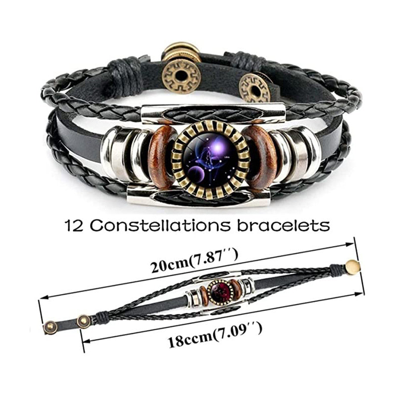 Leather Zodiac Sign Braided Bracelet -Colorful
