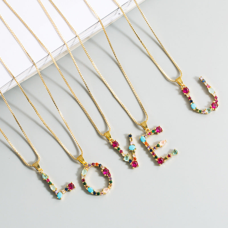 Decorated Gemstone Initial Letter Necklace