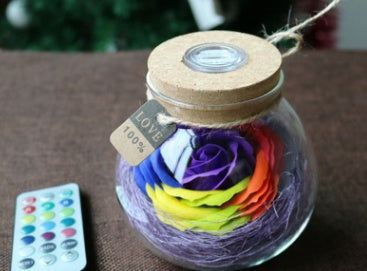 Colorful Rose Soap Flower Wishing Bottle w/Remote