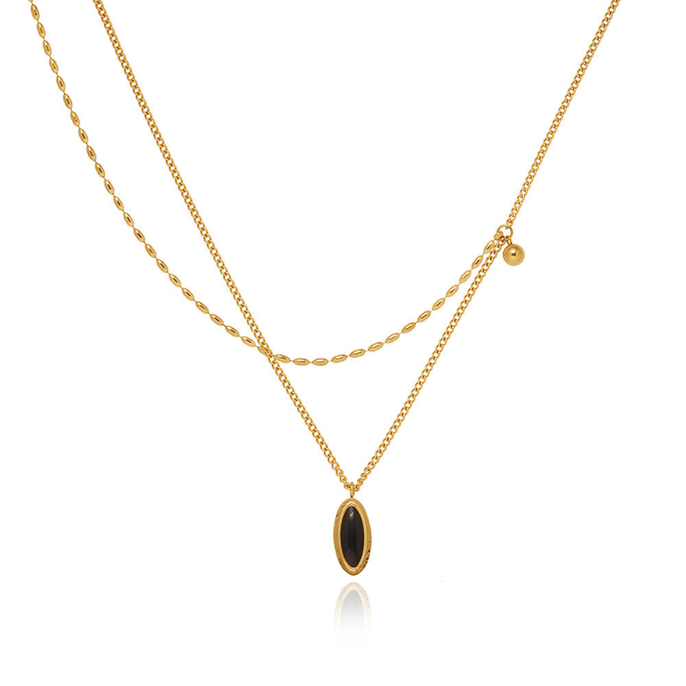 French Oval Black Stone Necklace