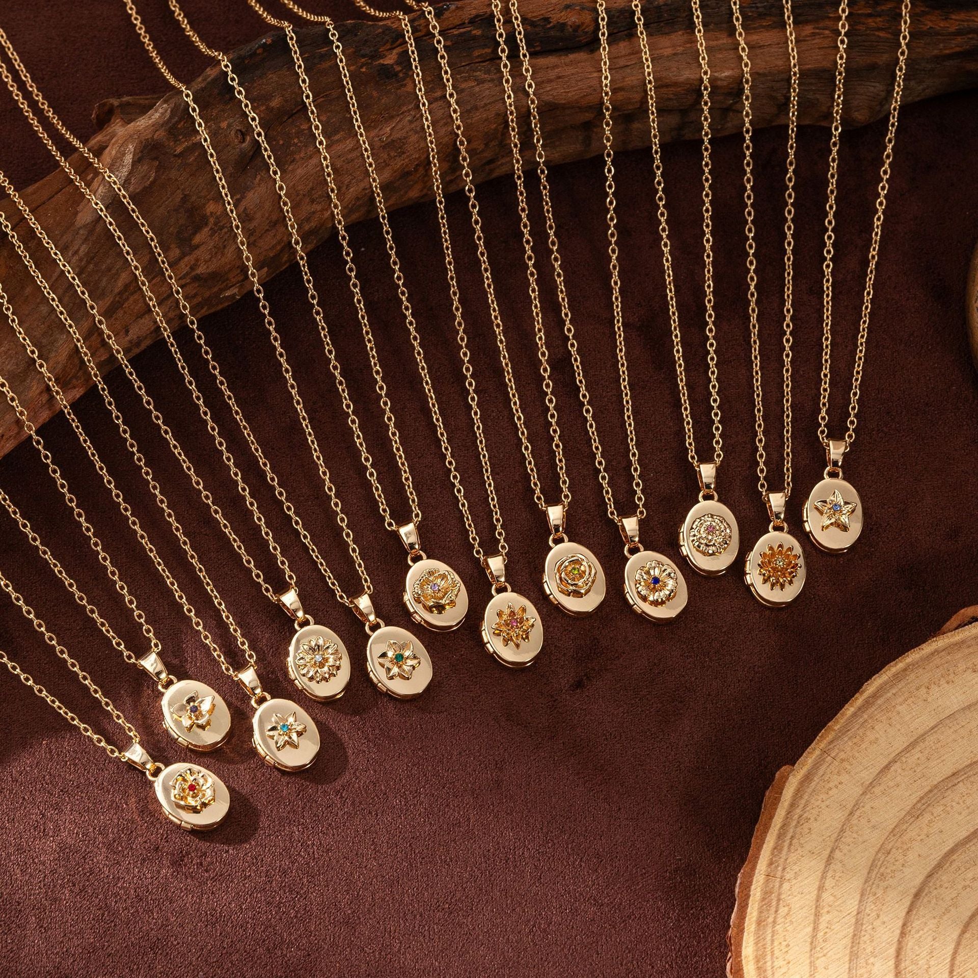 Floral Birthstone Photo Frame Necklace