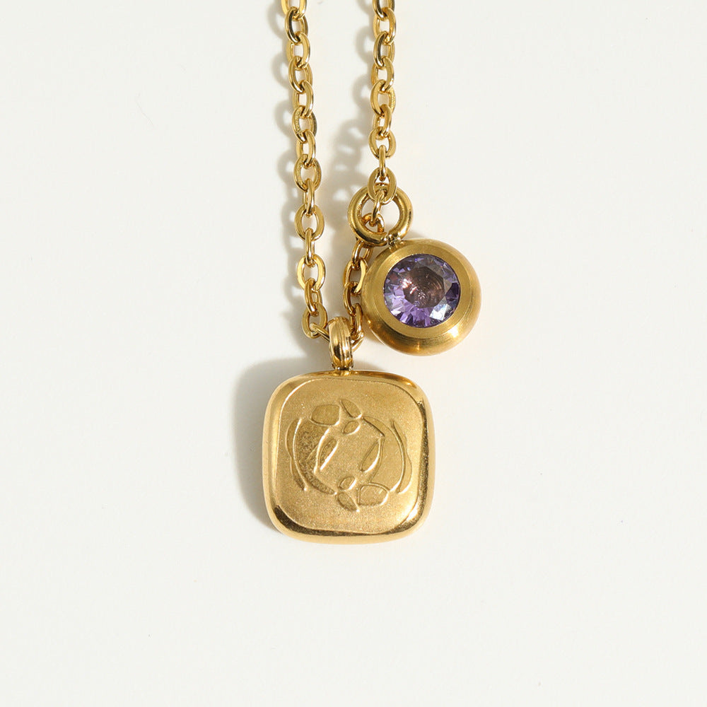 Squircle Constellation Zodiac Birthstone Necklace
