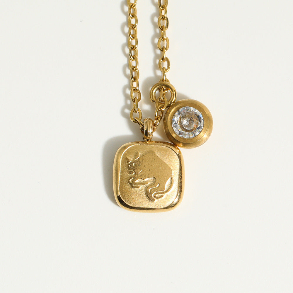 Squircle Constellation Zodiac Birthstone Necklace