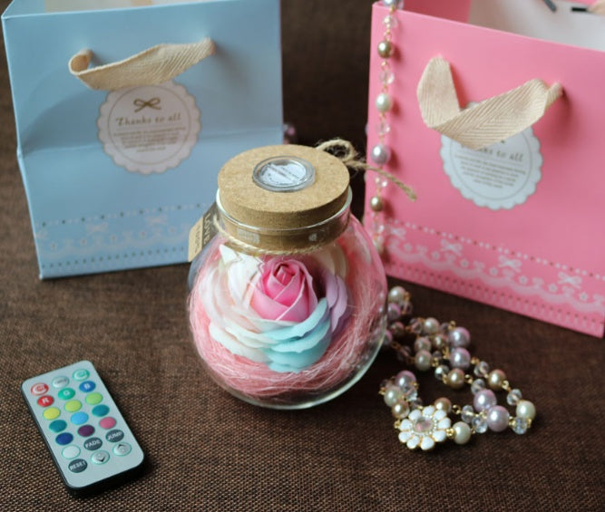 Colorful Rose Soap Flower Wishing Bottle w/Remote