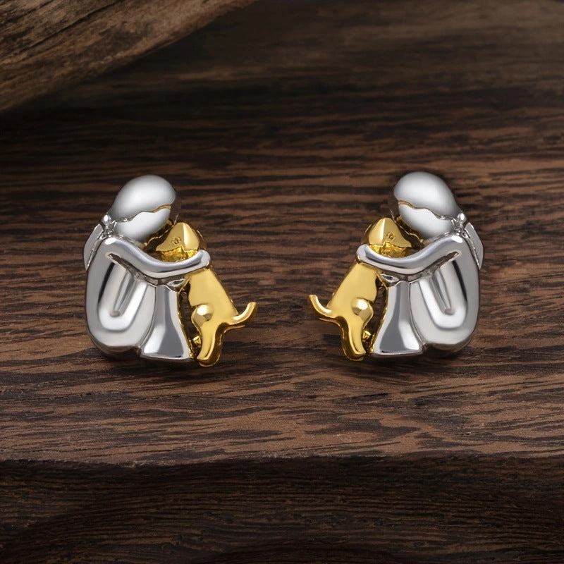 Girl & Dog Huging Earrings Stud
