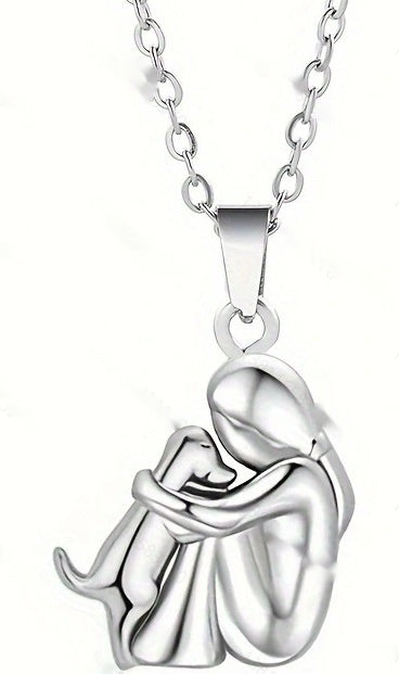 Little Girl Hugs Her Kitty Necklace