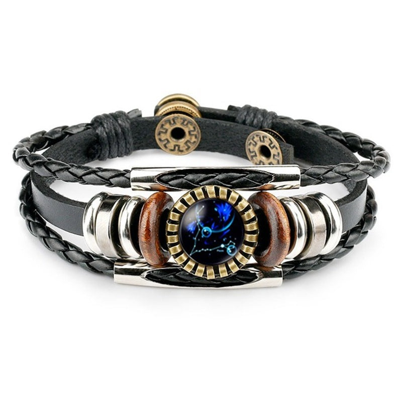 Leather Zodiac Sign Braided Bracelet -Colorful