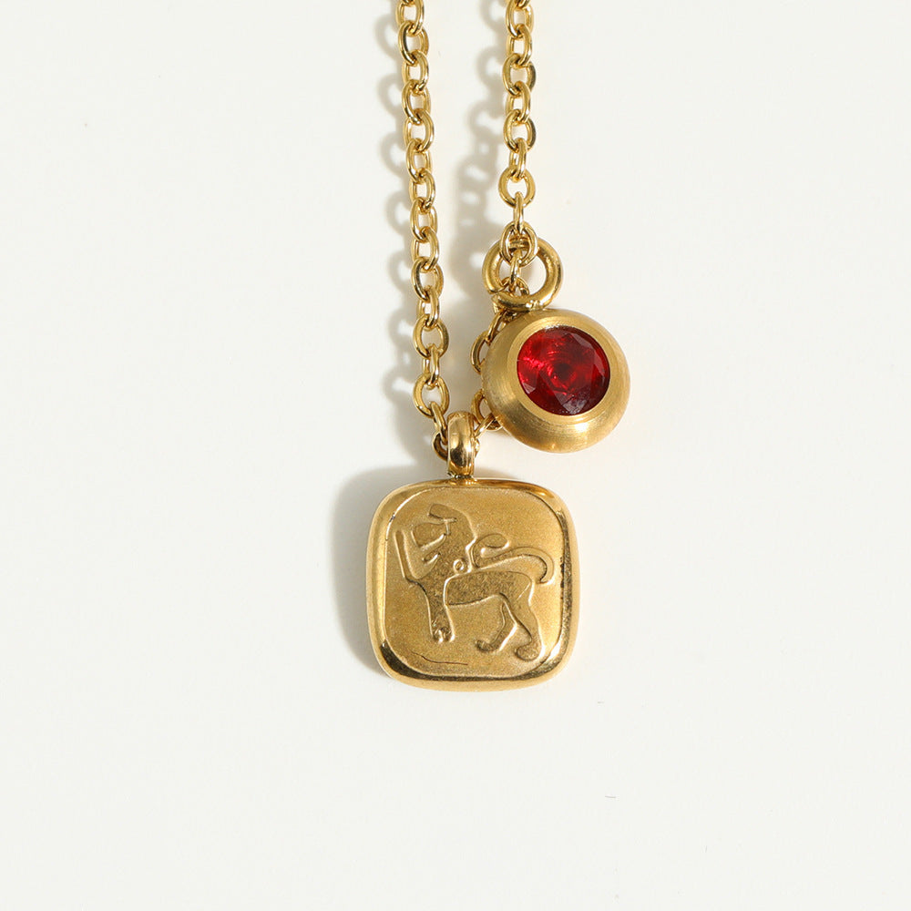 Squircle Constellation Zodiac Birthstone Necklace