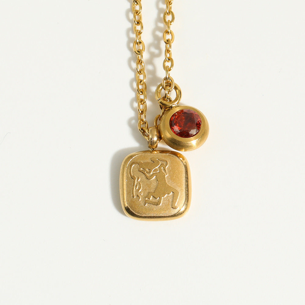 Squircle Constellation Zodiac Birthstone Necklace