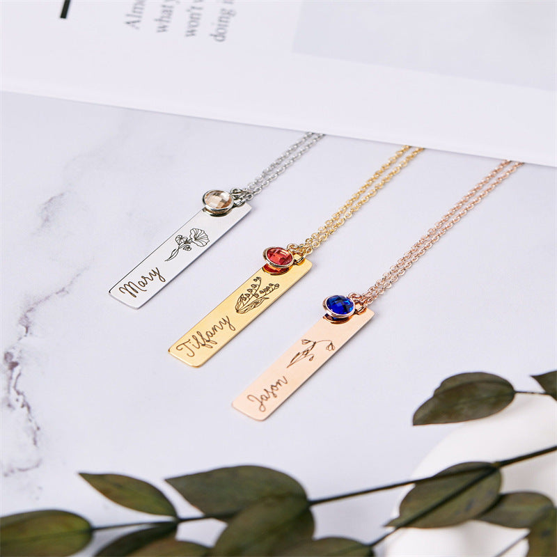 Personalized Month Birthday Flower Stone Necklace