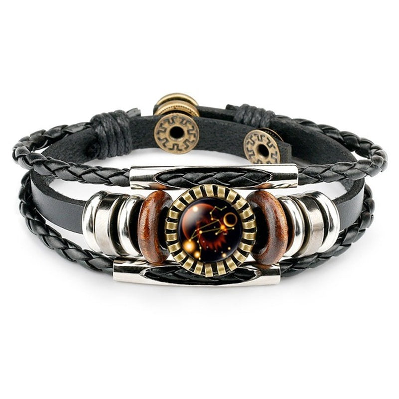 Leather Zodiac Sign Braided Bracelet -Colorful