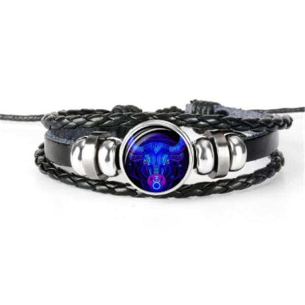 Leather Zodiac Sign Braided Bracelet -Blue