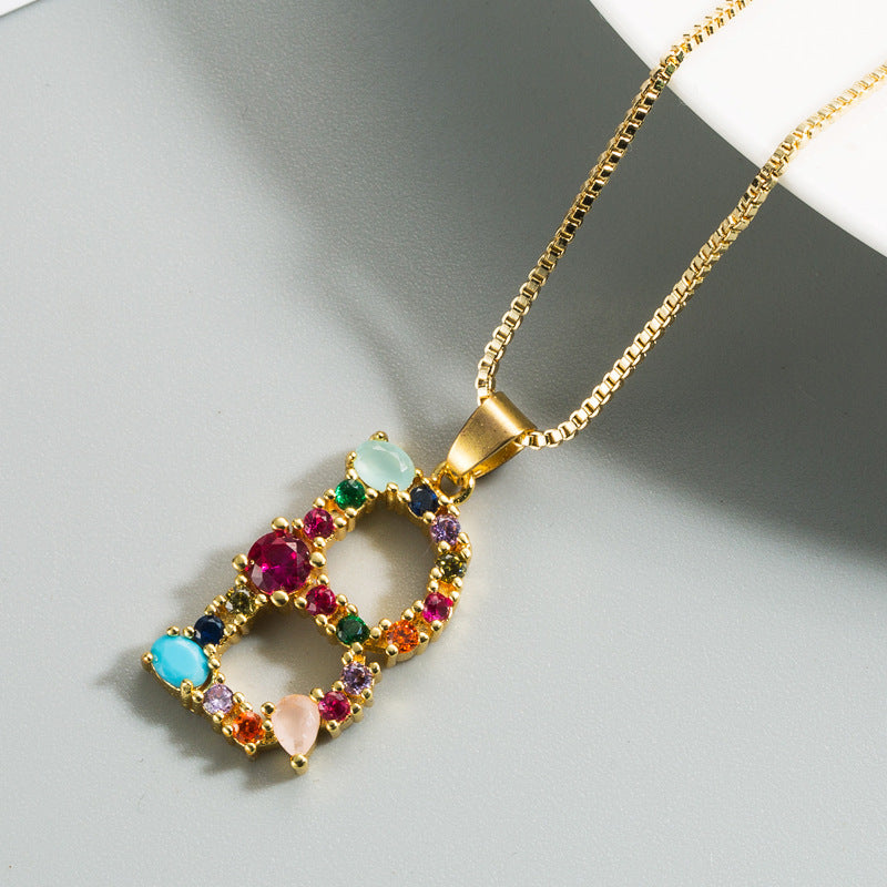 Decorated Gemstone Initial Letter Necklace