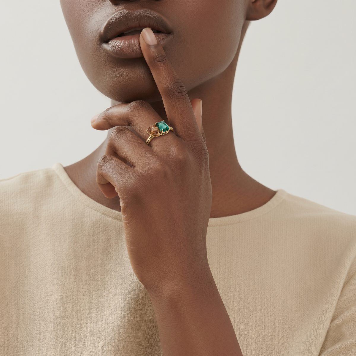 Crystal-Clear Double Square & Tear Ring