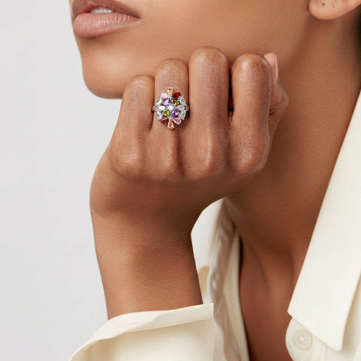 Stately Colorful Flowers Ring
