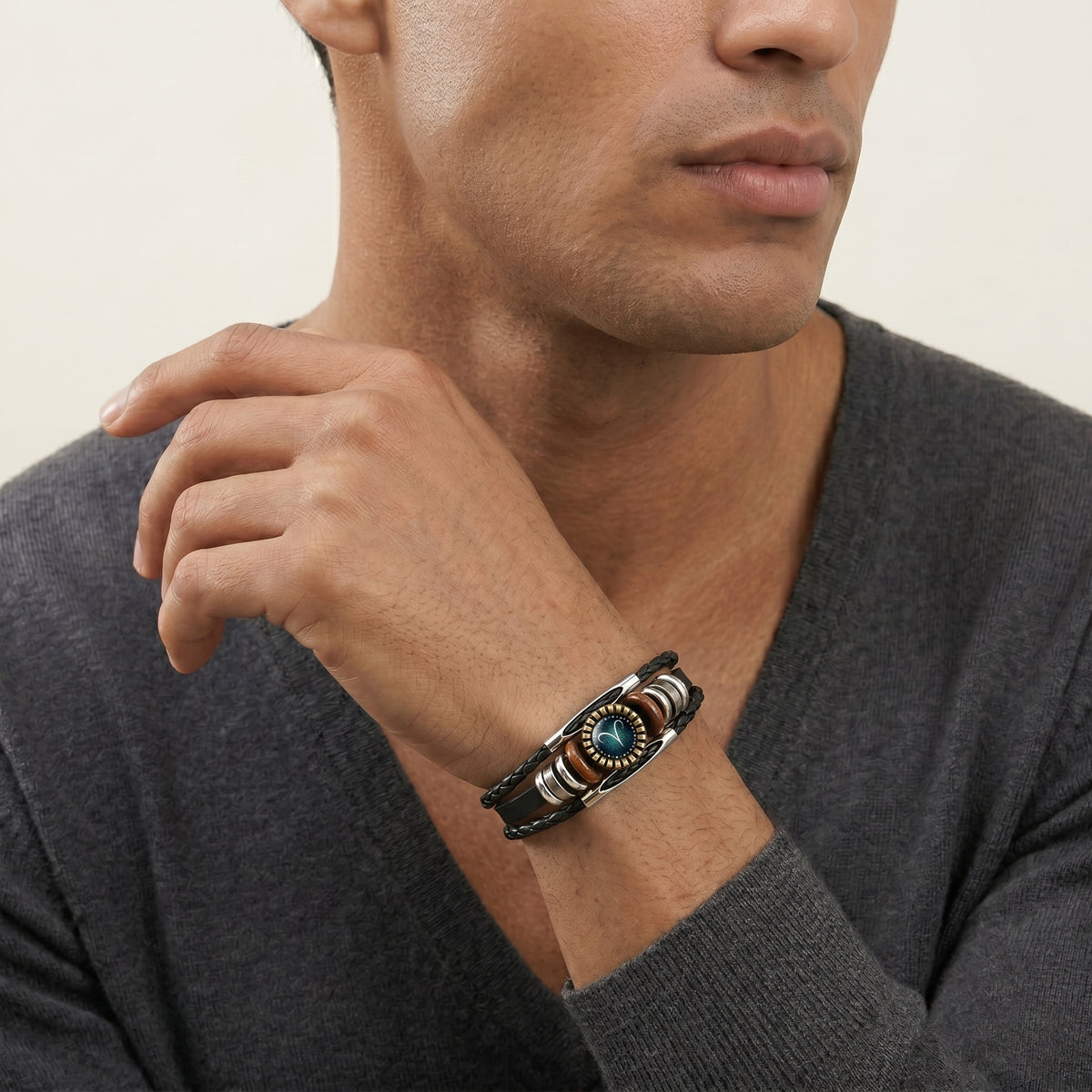 Leather Zodiac Sign Braided Bracelet -Green