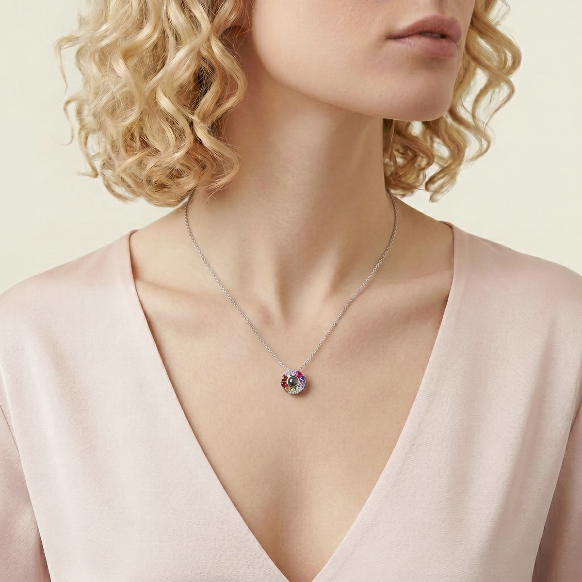 Customized Colorful Heart Crystals Projection Necklace