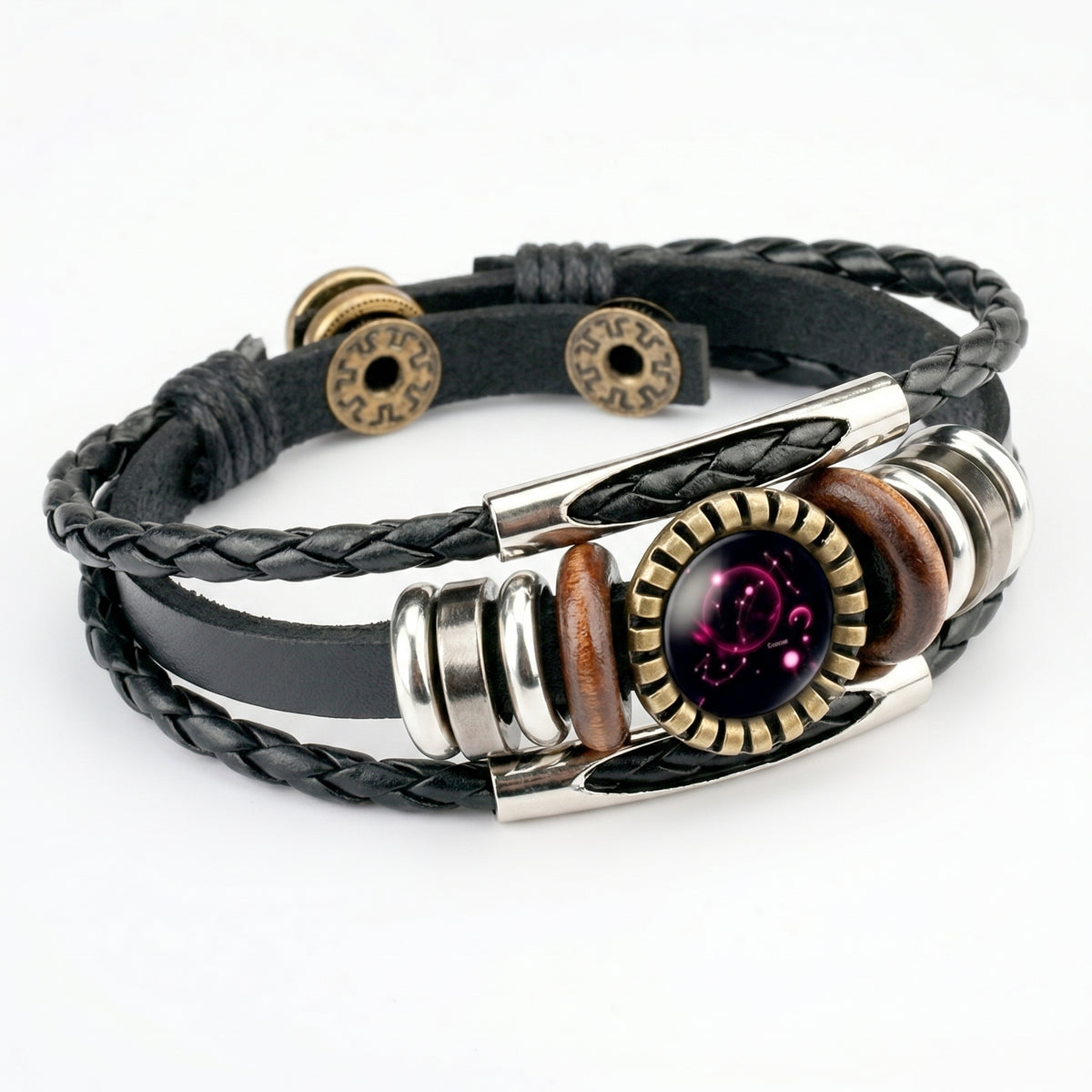 Leather Zodiac Sign Braided Bracelet -Colorful
