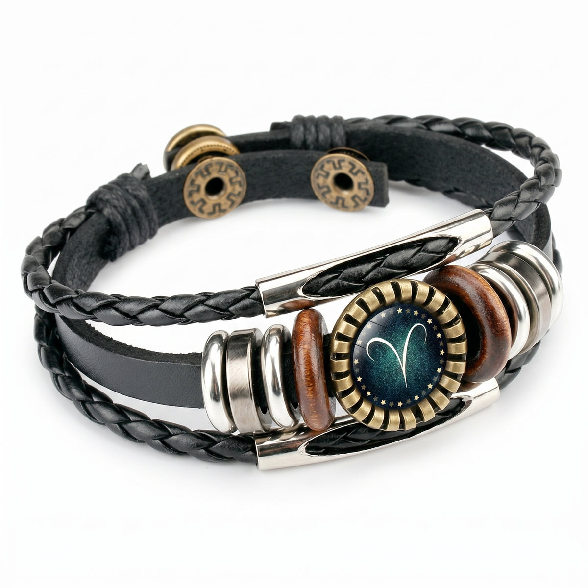 Leather Zodiac Sign Braided Bracelet -Green