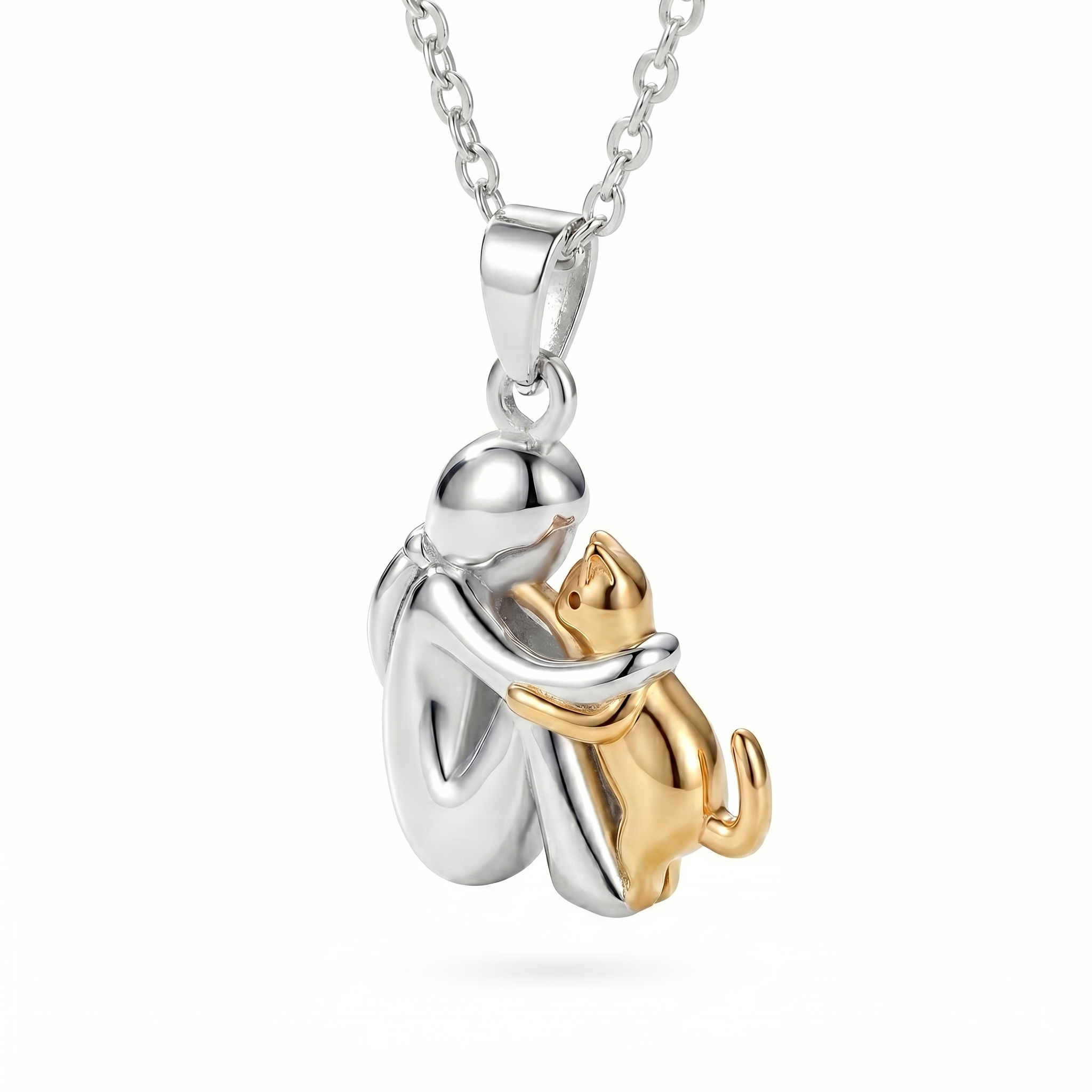 Little Girl Hugs Her Kitty Necklace | DESCRIPTION