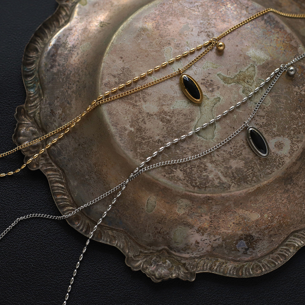 French Oval Black Stone Necklace