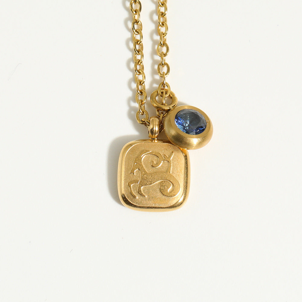 Squircle Constellation Zodiac Birthstone Necklace