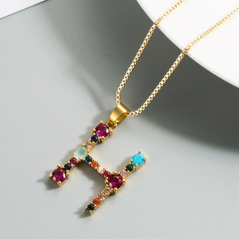 Decorated Gemstone Initial Letter Necklace