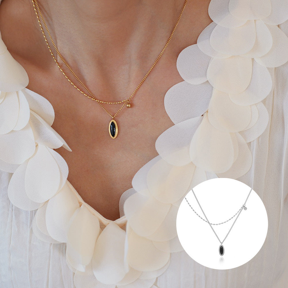 French Oval Black Stone Necklace