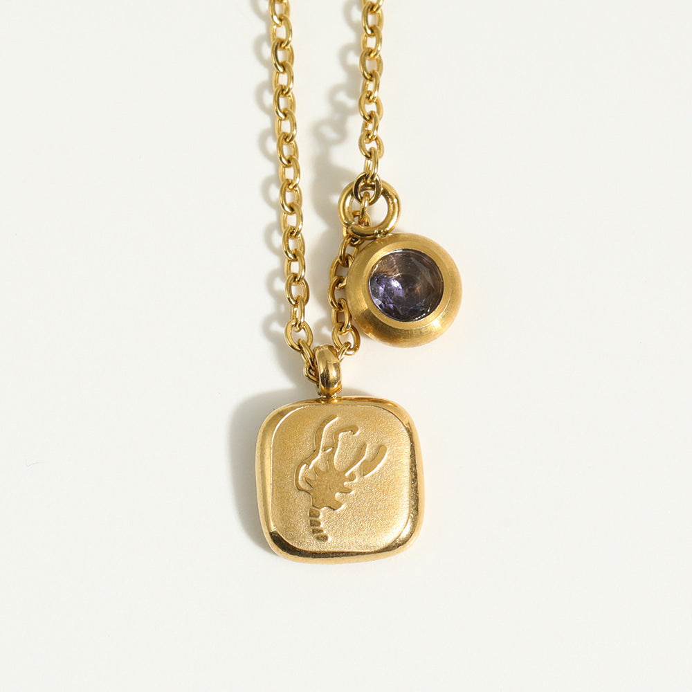 Squircle Constellation Zodiac Birthstone Necklace