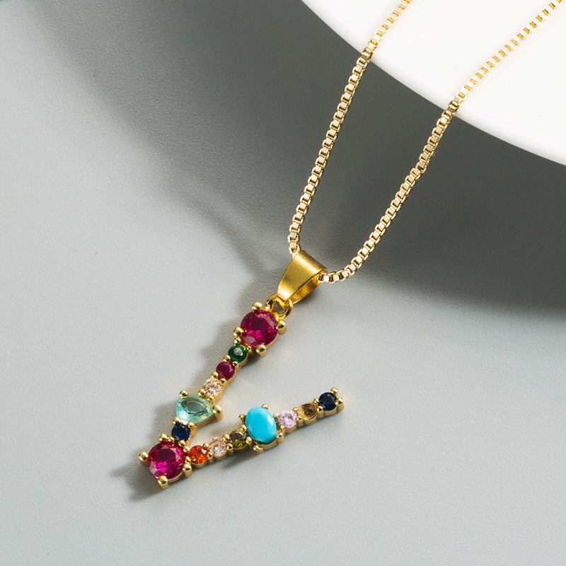 Decorated Gemstone Initial Letter Necklace