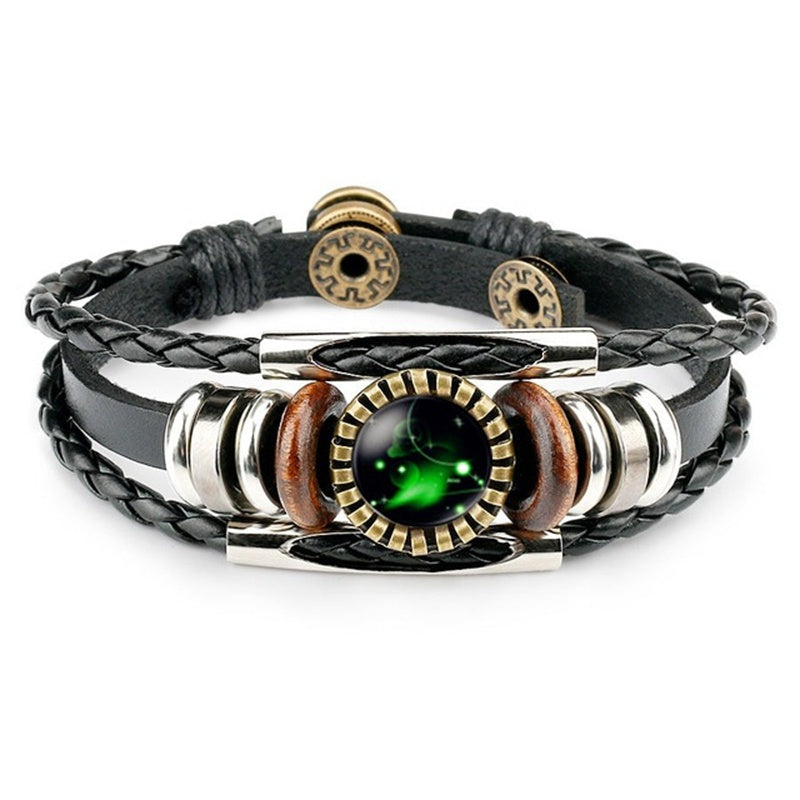 Leather Zodiac Sign Braided Bracelet -Colorful
