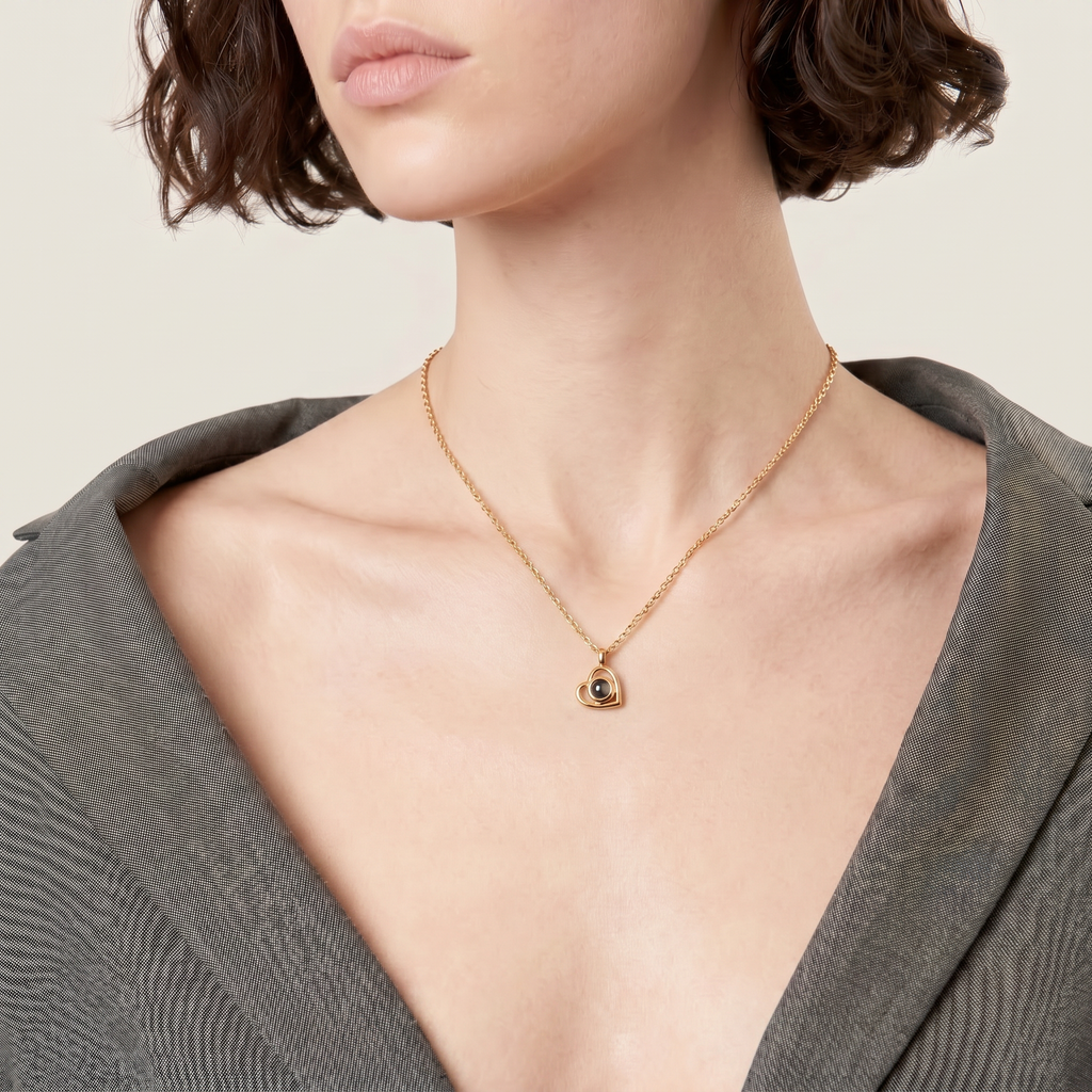 Customized "I Love You" Projection Necklace worn by a human model
