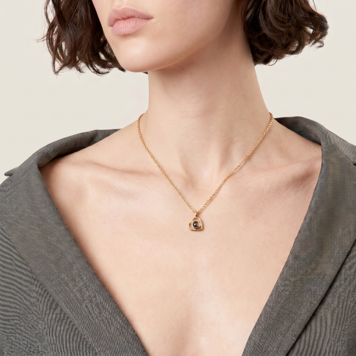 Customized "I Love You" Projection Necklace worn by a human model