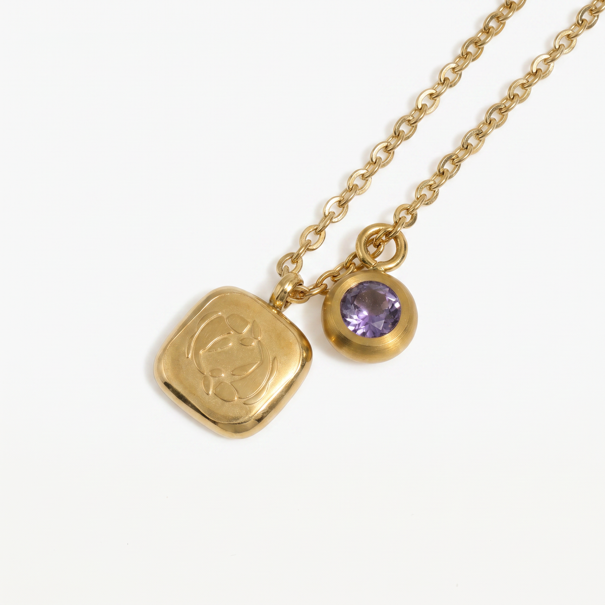 Squircle Constellation Zodiac Birthstone Necklace