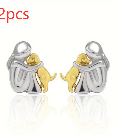 Girl & Dog Huging Earrings Stud