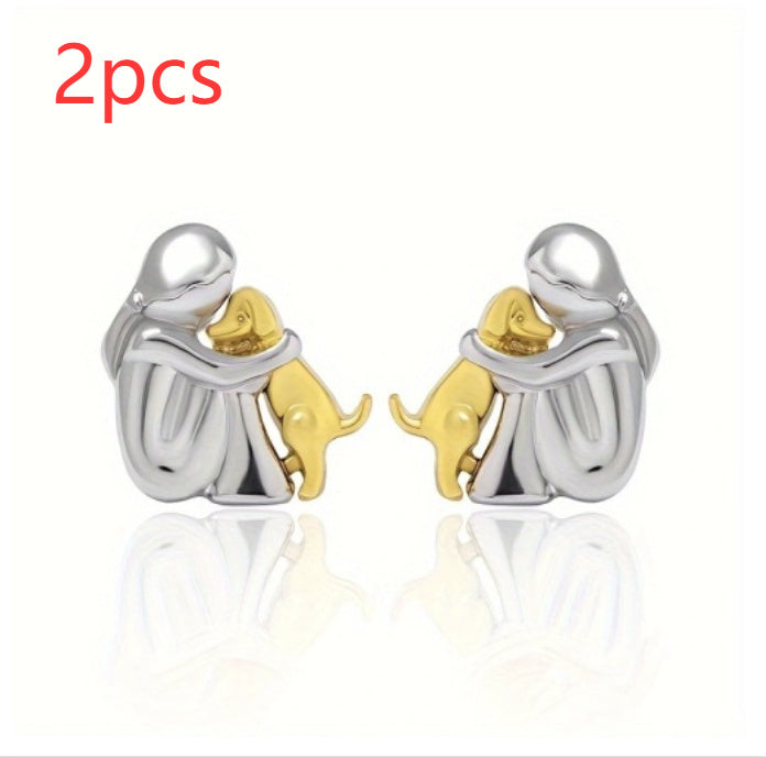 Girl & Dog Huging Earrings Stud