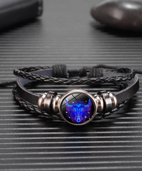 Leather Zodiac Sign Braided Bracelet