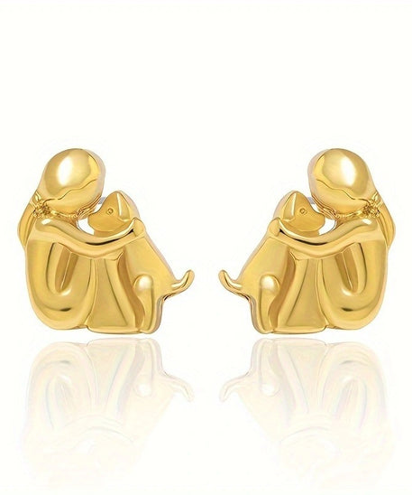 Girl & Dog Huging Earrings Stud